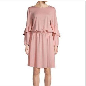 H by Halston Trapunto Pink Quartz Knit Ruffle Long Sleeve Bryant Dress Medium 8